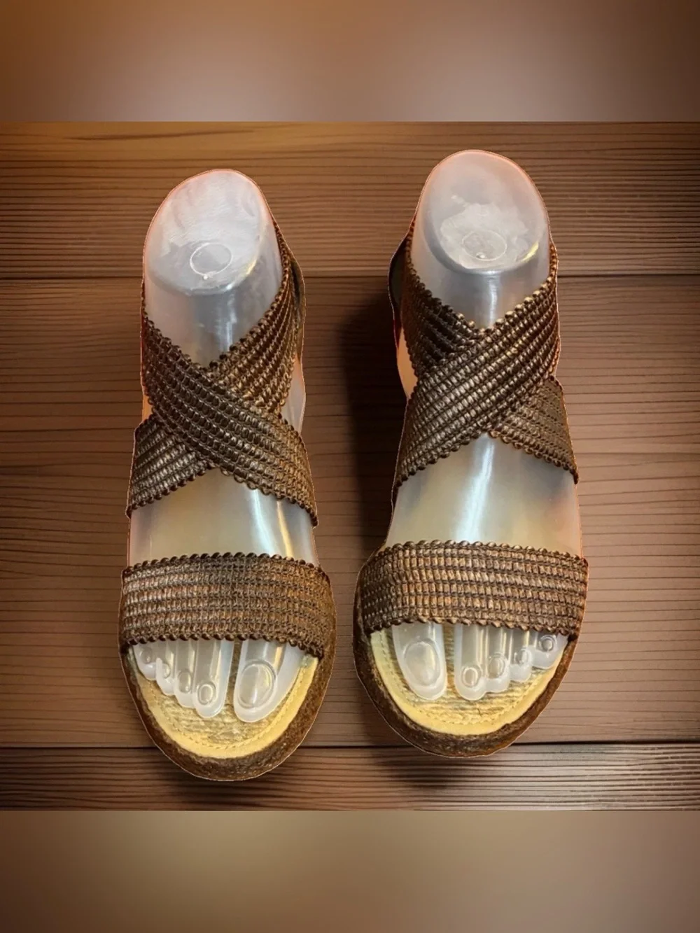 ANDRE ASSOUS Size 7 Brown Wedge Espadrilles, Criss-Cross Straps. Made in Spain